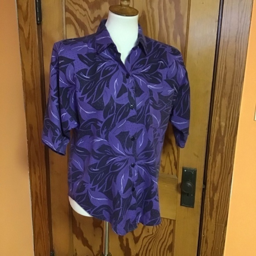 Vintage 90s bright purple leaves top - Picture 5 of 7